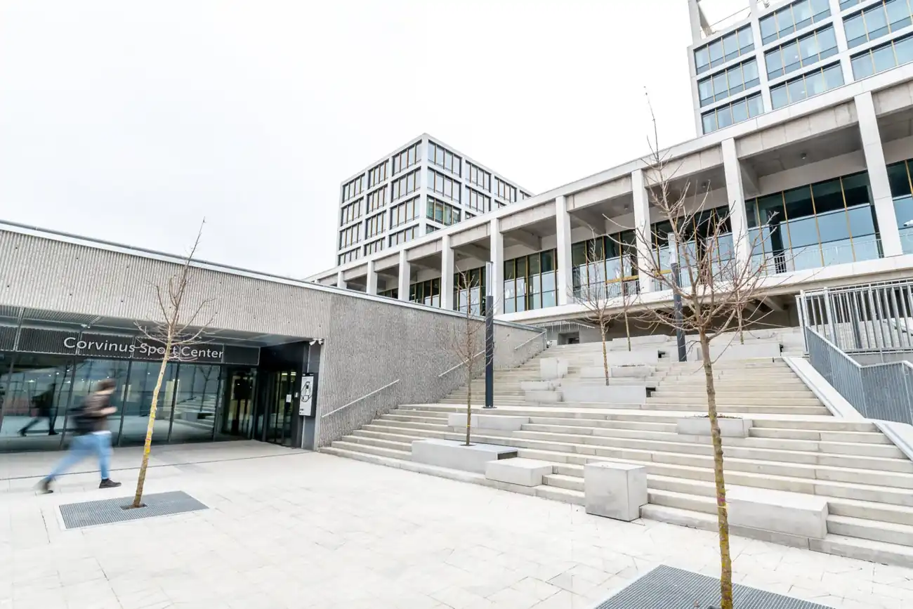 Entrance and steps at Corvinus Gellért Campus